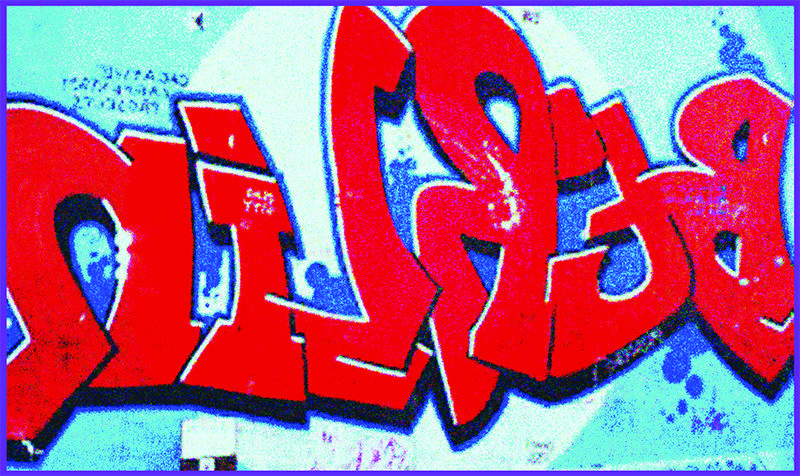 粗体字体的涂鸦艺术用亮红色和蓝色写着“柏林”